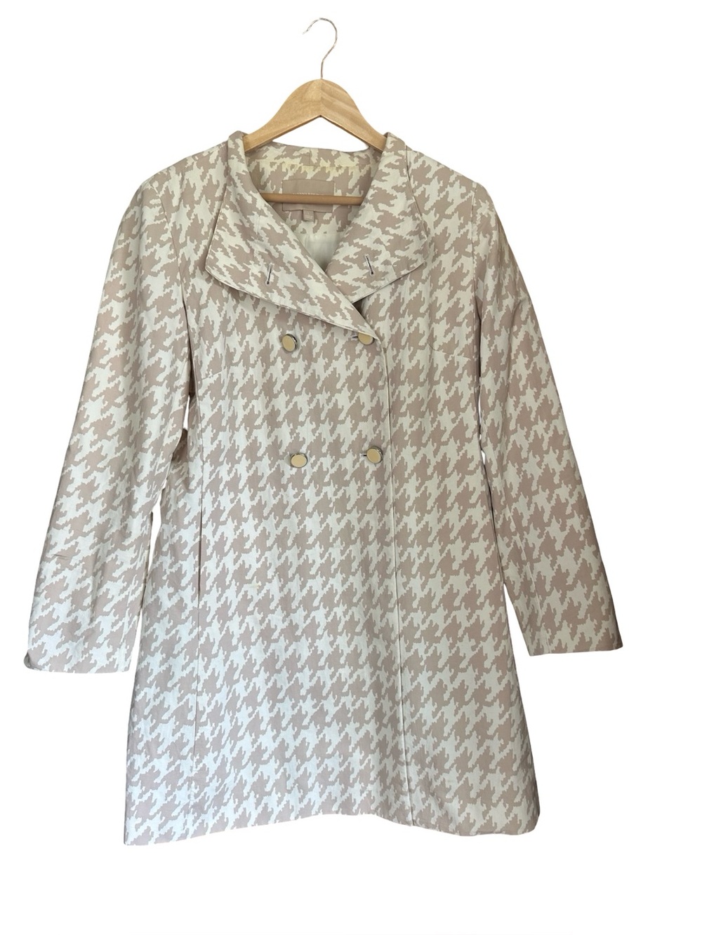 Banana Republic Houndstooth beige Trench Coat Sz L